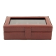 Brown Leather 12 Cufflink Box with Glass Top and Snap Closure.